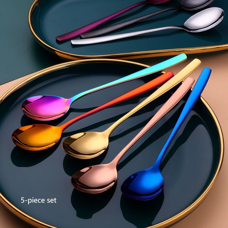 5pcs Colorful Spoons Stainless Steel Long Handled Mixing Spoons Set Dishwasher Safe - Image 2
