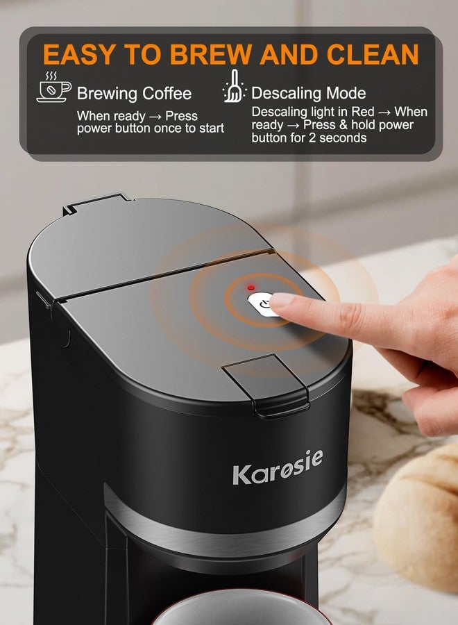 ماكينة تحضير القهوة كاروسي لكوب واحد، مناسبة لكبسولات K-Cup والقهوة المطحونة، تحضير سريع، أحجام تحضير من 6 إلى 12 أونصة، تناسب أكوابًا بحجم 5.5 بوصة، ماكينة قهوة صغيرة بزر واحد، مؤشر لإزالة الترسبات الكلسية، لون أسود، 9.45 بوصة - Image 5