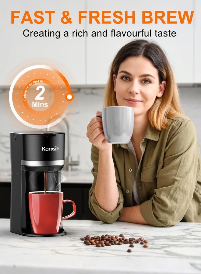 ماكينة تحضير القهوة كاروسي لكوب واحد، مناسبة لكبسولات K-Cup والقهوة المطحونة، تحضير سريع، أحجام تحضير من 6 إلى 12 أونصة، تناسب أكوابًا بحجم 5.5 بوصة، ماكينة قهوة صغيرة بزر واحد، مؤشر لإزالة الترسبات الكلسية، لون أسود، 9.45 بوصة - Image 3