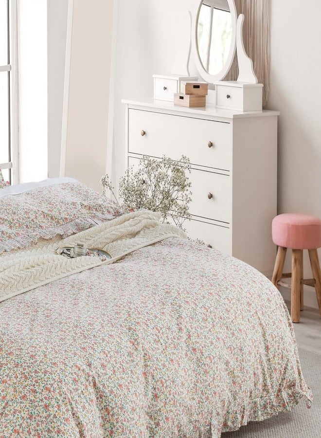 DAUAOTO Queen Size Ruffle Duvet Cover Set, 100% Cotton, Kids Teen Girls Duvet Cover 90"X90" + 2 Shams, Ditsy Floral Pattern Pink - Image 3