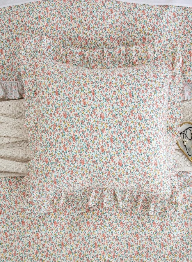 DAUAOTO Queen Size Ruffle Duvet Cover Set, 100% Cotton, Kids Teen Girls Duvet Cover 90"X90" + 2 Shams, Ditsy Floral Pattern Pink - Image 5