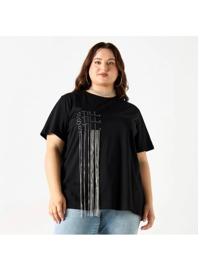 2Xtremz 2Xtremz Embellished Crew Neck T-shirt with Short Sleeves