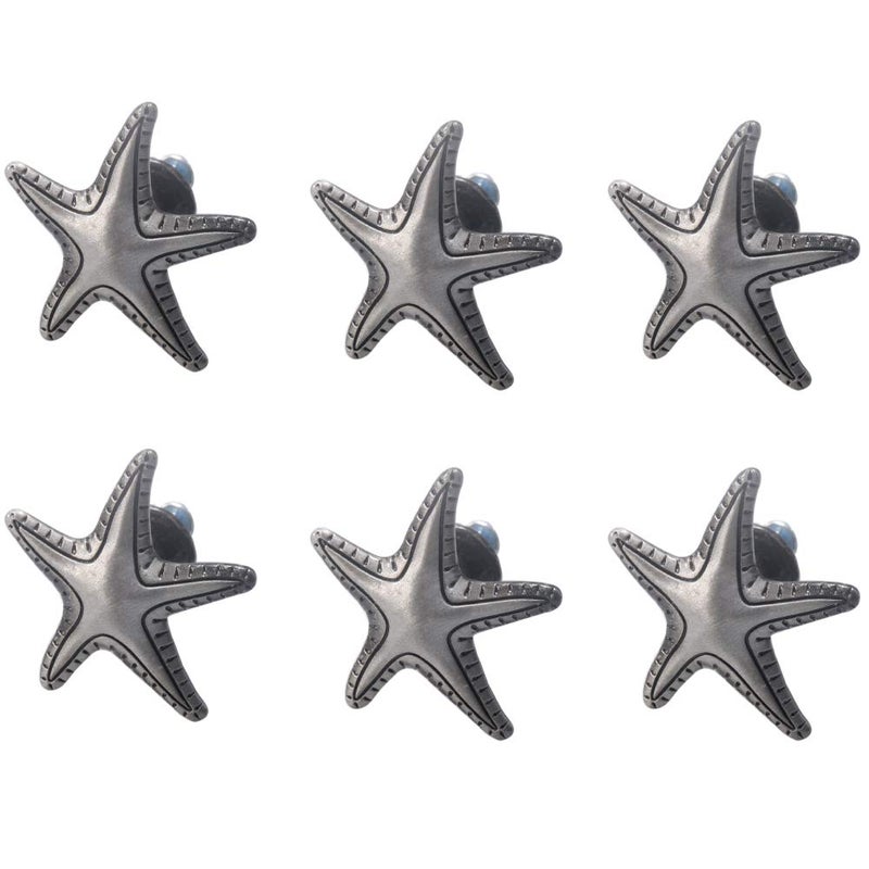 KYIEN 6Pcs Nautical Beach Sea Style Themed Starfish Shape Cabinet Knobs Furniture Decorative Pulls Drawer Knobs Dresser Handles Cabinet Decoration Pulls