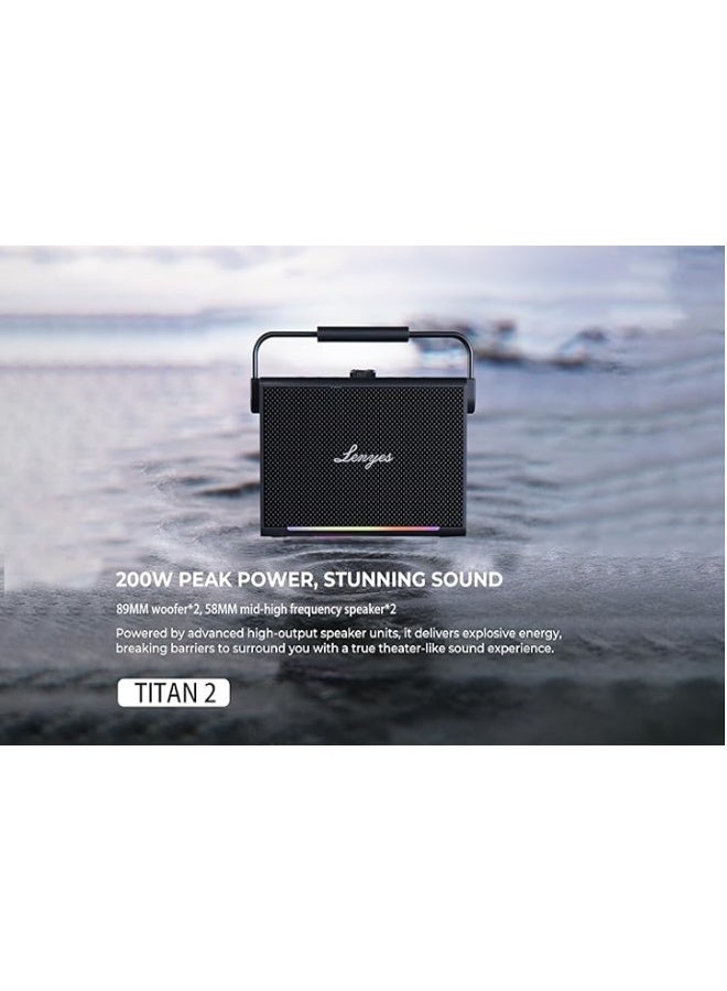 Lenyes Titan 2 Bluetooth Party Speaker | 200W Peak | 2 Wireless UHF Mics | RGB Lights | TWS Stereo | IPX6 Waterproof | 5000mAh Battery | AUX/USB/TF/OTG | Lenyes Audio App Support - Image 4