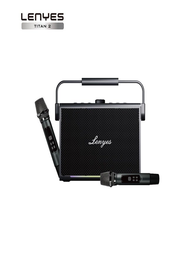 Lenyes Titan 2 Bluetooth Party Speaker | 200W Peak | 2 Wireless UHF Mics | RGB Lights | TWS Stereo | IPX6 Waterproof | 5000mAh Battery | AUX/USB/TF/OTG | Lenyes Audio App Support - Image 1