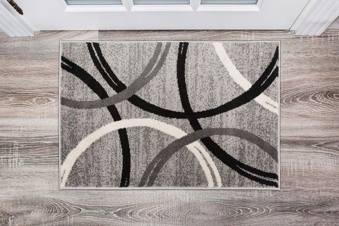 MODERN WAVY CIRCLES DESIGN AREA RUG 2 X 3 GRAY