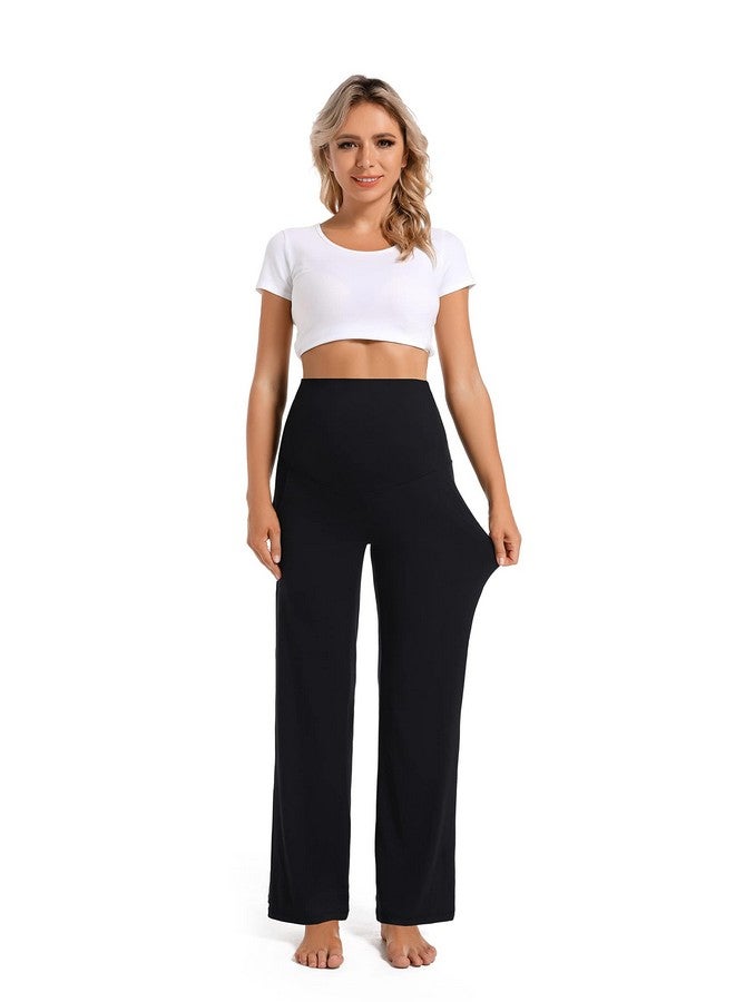 Foucome Women'S Maternity Pants Casual Loose Wide Leg Cozy Pant Pregnancy Palazzo Lounge Trousers With Pockets (Black, M) - Image 5