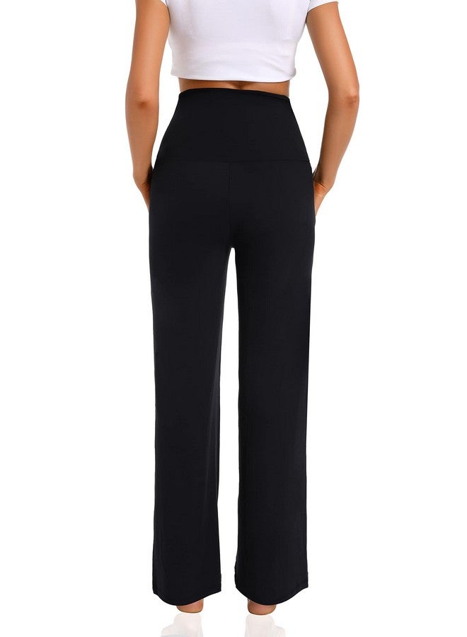 Foucome Women'S Maternity Pants Casual Loose Wide Leg Cozy Pant Pregnancy Palazzo Lounge Trousers With Pockets (Black, M) - Image 3