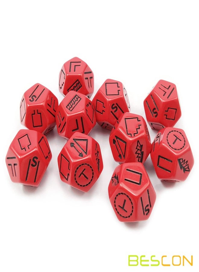 Bescon's Dungeon and Wilderness Terrain, Dungeon Feature and Treasure Type Dice Set, 4 Piece Proprietary Polyhedral RPG Dice Set, Red, Green, Yellow with Black Print - Image 3