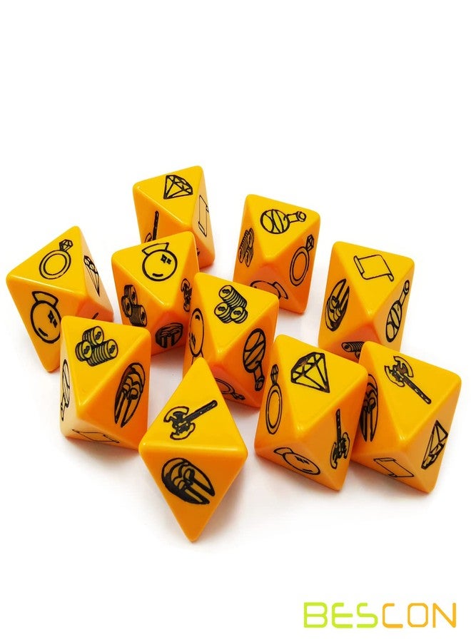Bescon's Dungeon and Wilderness Terrain, Dungeon Feature and Treasure Type Dice Set, 4 Piece Proprietary Polyhedral RPG Dice Set, Red, Green, Yellow with Black Print - Image 2