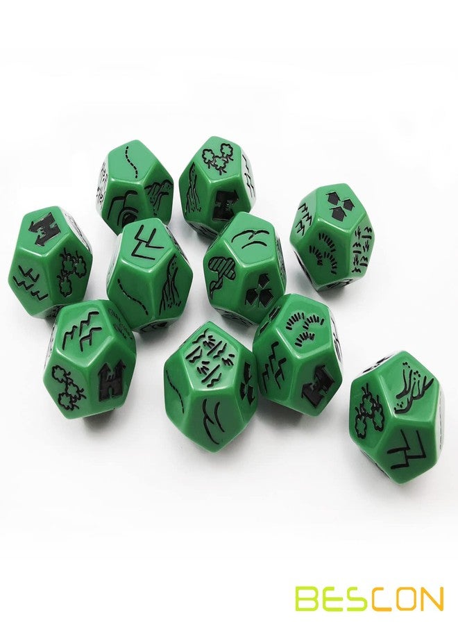 Bescon's Dungeon and Wilderness Terrain, Dungeon Feature and Treasure Type Dice Set, 4 Piece Proprietary Polyhedral RPG Dice Set, Red, Green, Yellow with Black Print - Image 4
