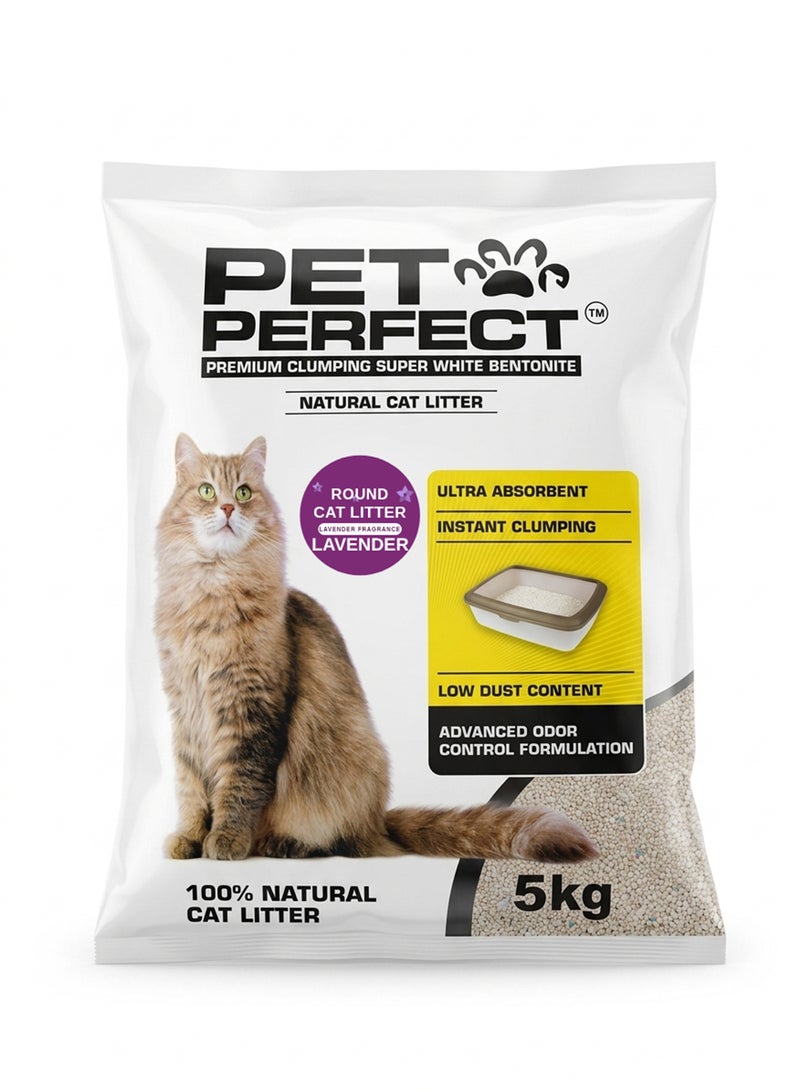PET PERFECT Premium Clumping Super White Bentonite Cat Litter 5KG Now with Lavender fragrance - Image 1