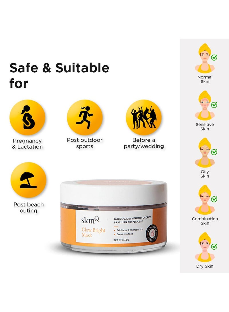 SkinQ Niacinamide and Vitamin C Face Mask AHA Based for Glowing Skin Reduces Tan Fights Pigmentation Instant Glow in 15 Minutes for All Skin Types Women and Men 30g - Image 3