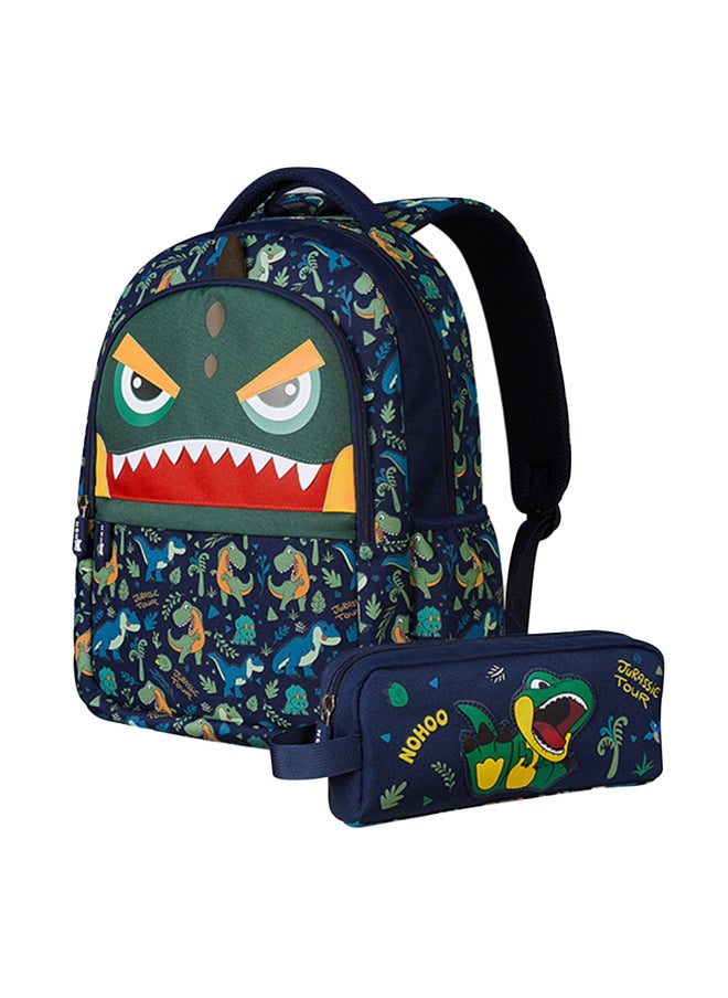 Nohoo Kids 16 Inch School Bag with Pencil Case Combo Dino - Green  - Image 1