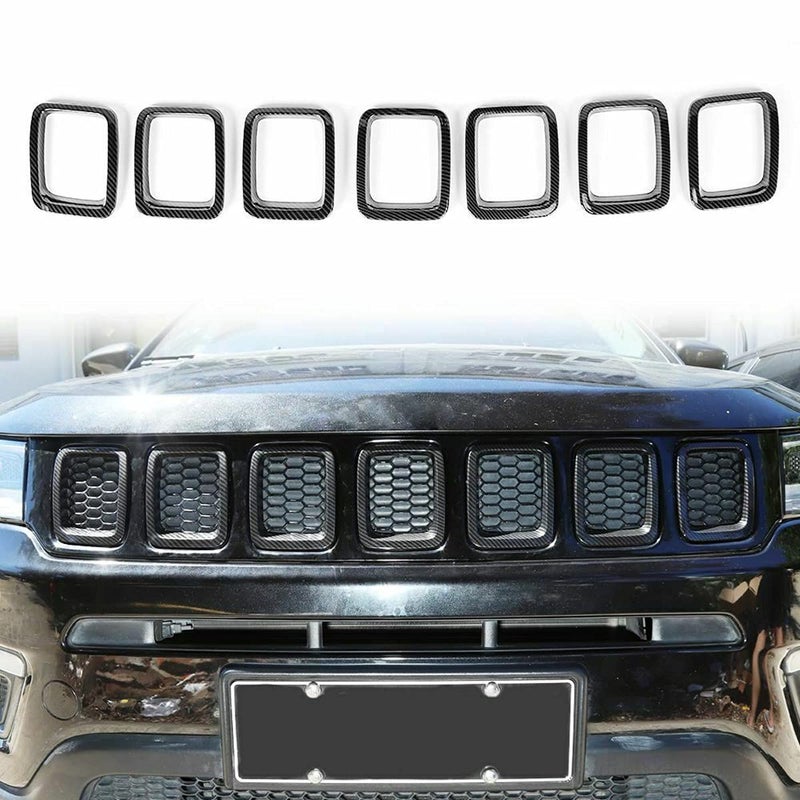 Mactoom Grille Inserts Grill Cover Compatible with Jeep Compass 2017-2021 Front Grill Cover Rings Frame Trims Kit 7PC (Carbon Fiber Look) - Image 2