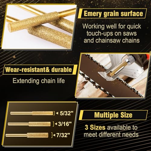 Big Gun 18pcs High Hardness Titanium Plated Chainsaw Sharpener Bits for Chain, Including 5/32''x 6, 3/16''x 6, 7/32''x 6pcs - Image 2