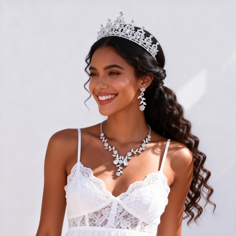 Kamirola Tiaras and Crowns for Women,Tiaras Earrings Necklace, Crystal Bridal Jewelry Set, Costume Party Halloween Prom Pageant Jewelry for Women(TR45) (Silver) - Image 3