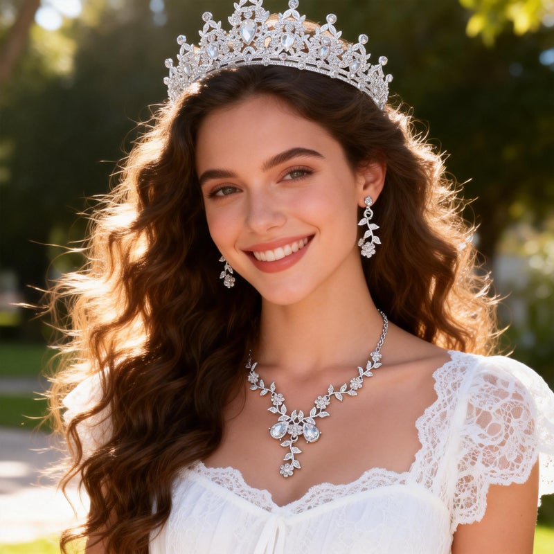 Kamirola Tiaras and Crowns for Women,Tiaras Earrings Necklace, Crystal Bridal Jewelry Set, Costume Party Halloween Prom Pageant Jewelry for Women(TR45) (Silver) - Image 2