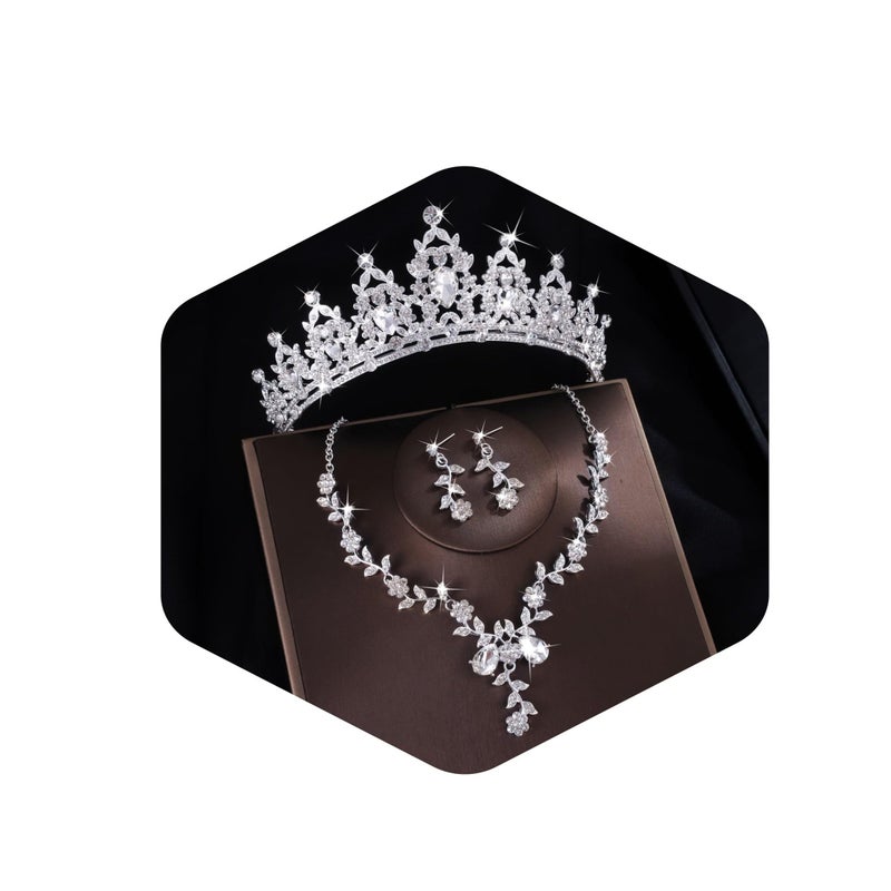 Kamirola Tiaras and Crowns for Women,Tiaras Earrings Necklace, Crystal Bridal Jewelry Set, Costume Party Halloween Prom Pageant Jewelry for Women(TR45) (Silver) - Image 1