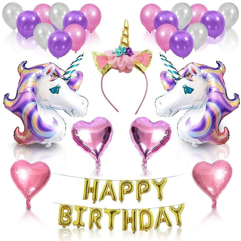 Mumoo Bear Unicorn Party Supplies Set Glitter Unicorn Headband Unicorn Balloons Gold Happy Birthday Banner Latex and Foil Balloons Decorations Kit  26 Value Pack - Image 2