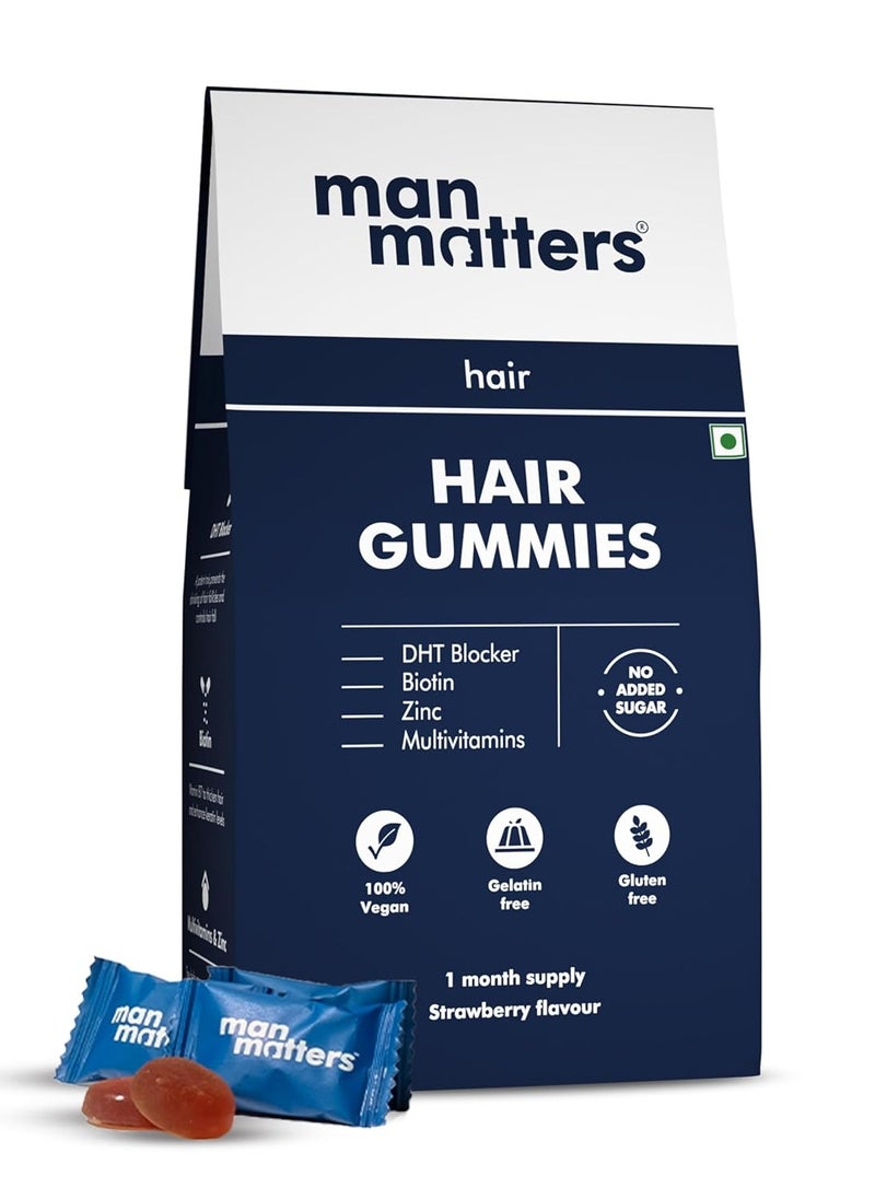 Man Matters - Biotin Hair Gummies (30N) - No Added Sugar - With Biotin, DHT Blockers, Vitamin A, C, E, Zinc & Fibre - For Healthy & Strong Hair - Strawberry Flavor - 100% Vegan & Gut Friendly - Image 1
