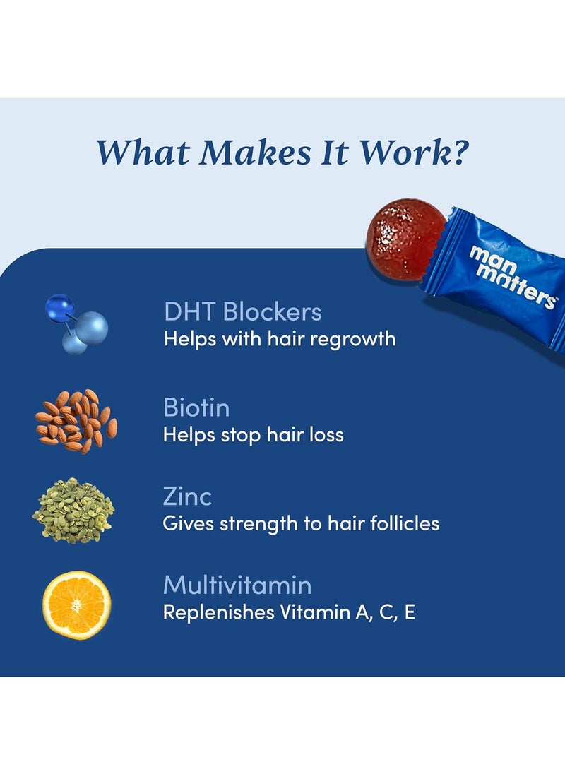 Man Matters - Biotin Hair Gummies (30N) - No Added Sugar - With Biotin, DHT Blockers, Vitamin A, C, E, Zinc & Fibre - For Healthy & Strong Hair - Strawberry Flavor - 100% Vegan & Gut Friendly - Image 1