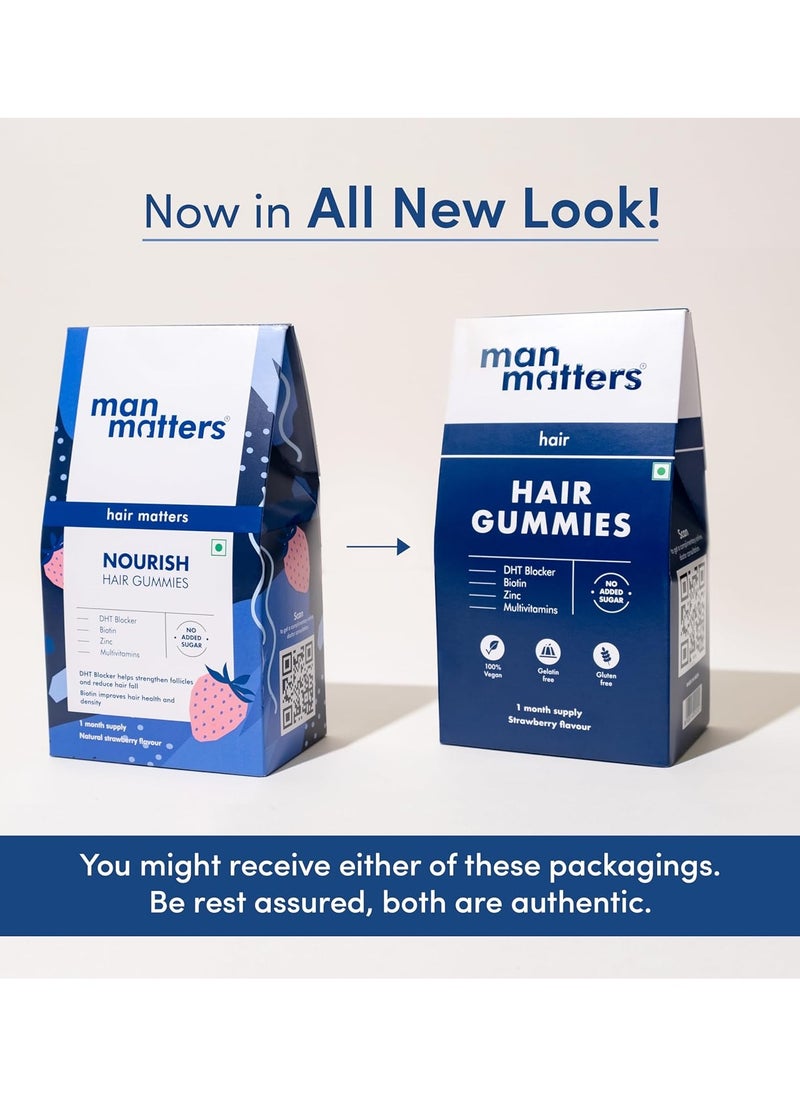 Man Matters - Biotin Hair Gummies (30N) - No Added Sugar - With Biotin, DHT Blockers, Vitamin A, C, E, Zinc & Fibre - For Healthy & Strong Hair - Strawberry Flavor - 100% Vegan & Gut Friendly - Image 1