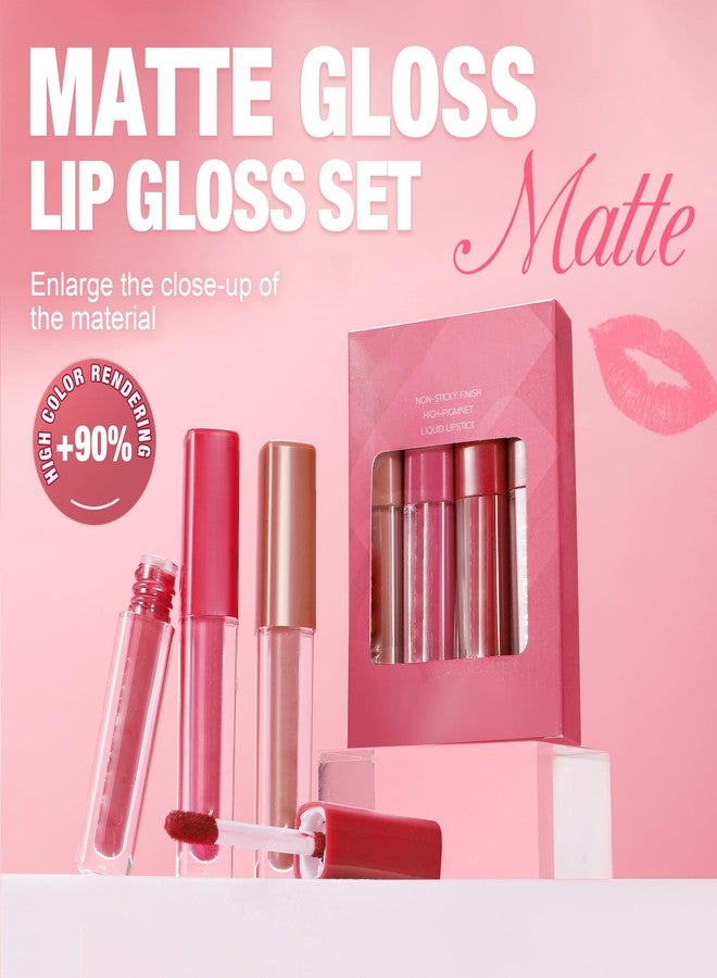 BEUKING Matte Lip Gloss Set, Non-sticky Liquid Lipstick 4Pcs Set, Waterproof Galze Lipstick, Matte Smooth Pearlescent Lip Gloss for Halloween Party Makeup (Set C, #07+#10+#11+#12) - Image 2
