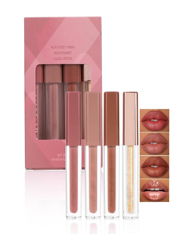 BEUKING Matte Lip Gloss Set, Non-sticky Liquid Lipstick 4Pcs Set, Waterproof Galze Lipstick, Matte Smooth Pearlescent Lip Gloss for Halloween Party Makeup (Set C, #07+#10+#11+#12) - Image 1