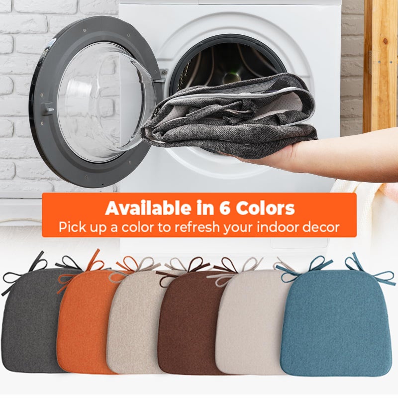 Sunsleek Sunsleek Chair Cushions for Dining Chairs  D-Shaped Seat Cushions with Removable Washable Cover and Ties  Chair Pads for Kitchen  Indoor Dining Room  Patio Chairs  17'' x 16''  Set of 6  Dark Grey - Image 3