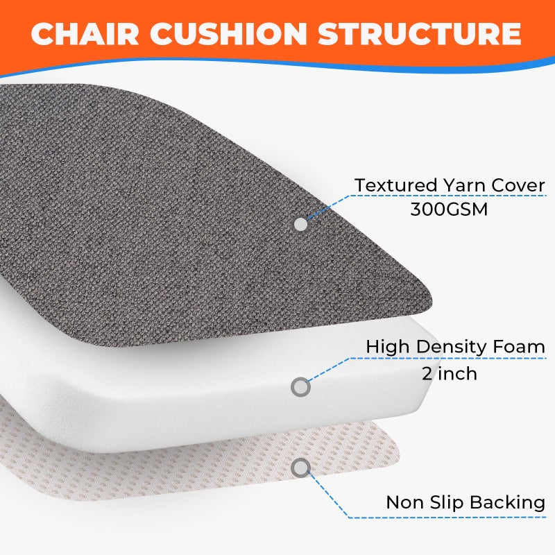 Sunsleek Sunsleek Chair Cushions for Dining Chairs  D-Shaped Seat Cushions with Removable Washable Cover and Ties  Chair Pads for Kitchen  Indoor Dining Room  Patio Chairs  17'' x 16''  Set of 6  Dark Grey - Image 4