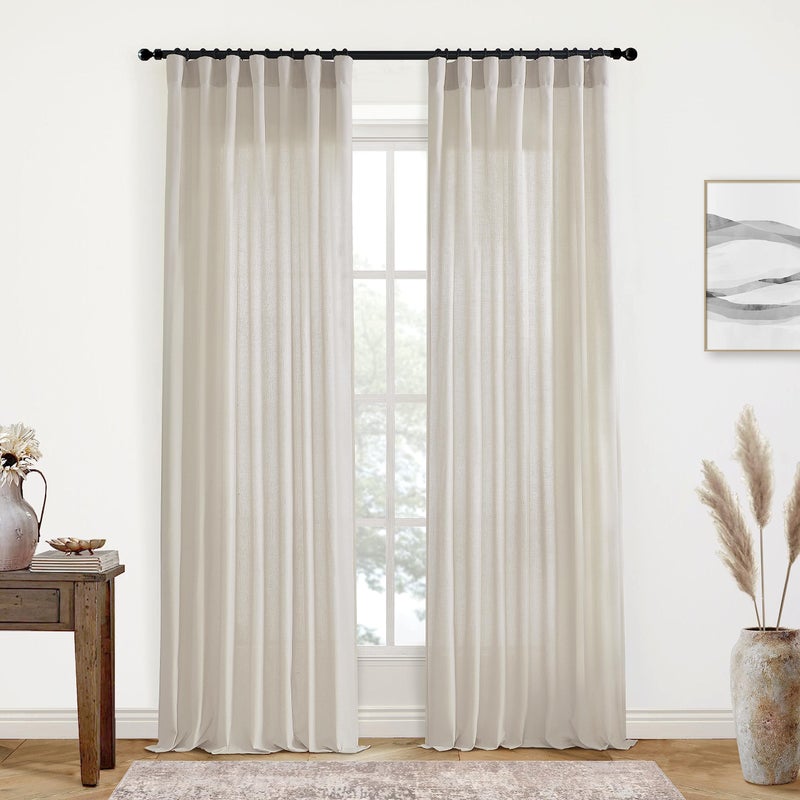 XTMYI Oatmeal Beige Curtains 84 Inches Long for Living Room 2 Panels Sets Stone Washed Linen Earth Tone Decor Back Tab Rod Pocket Boho Neutral Greige Earthy Sheer Curtain for Bedroom - Image 1
