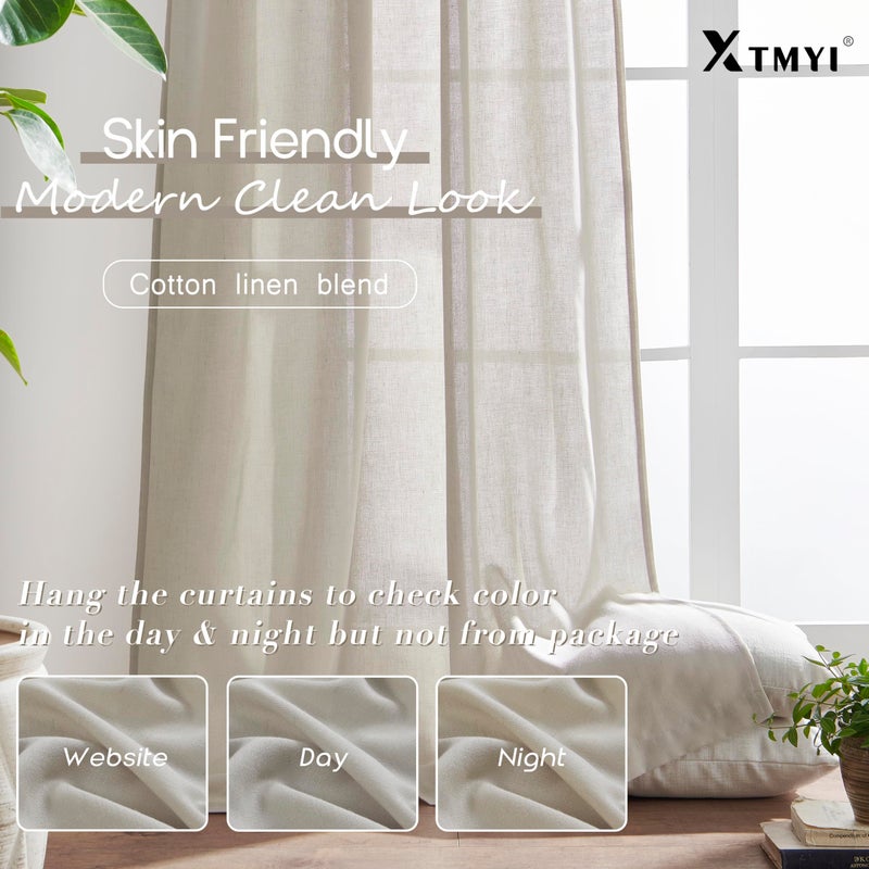 XTMYI Oatmeal Beige Curtains 84 Inches Long for Living Room 2 Panels Sets Stone Washed Linen Earth Tone Decor Back Tab Rod Pocket Boho Neutral Greige Earthy Sheer Curtain for Bedroom - Image 4