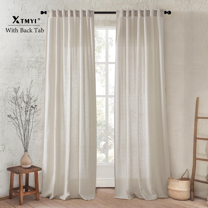 XTMYI Oatmeal Beige Curtains 84 Inches Long for Living Room 2 Panels Sets Stone Washed Linen Earth Tone Decor Back Tab Rod Pocket Boho Neutral Greige Earthy Sheer Curtain for Bedroom - Image 2