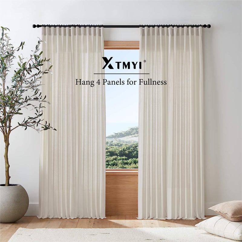 XTMYI Oatmeal Beige Curtains 84 Inches Long for Living Room 2 Panels Sets Stone Washed Linen Earth Tone Decor Back Tab Rod Pocket Boho Neutral Greige Earthy Sheer Curtain for Bedroom - Image 5