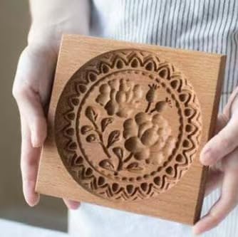 KUAINICE Carved Wooden Gingerbread Cookie Mold,3D Wooden Baking Mold Cookie Biscuit Press Stamp Molds,Cookie Cutter,Cookie Stamp,DIY Biscuit Stamp Mould for Halloween Thanksgiving Christmas(Rose hips-Large) - Image 3