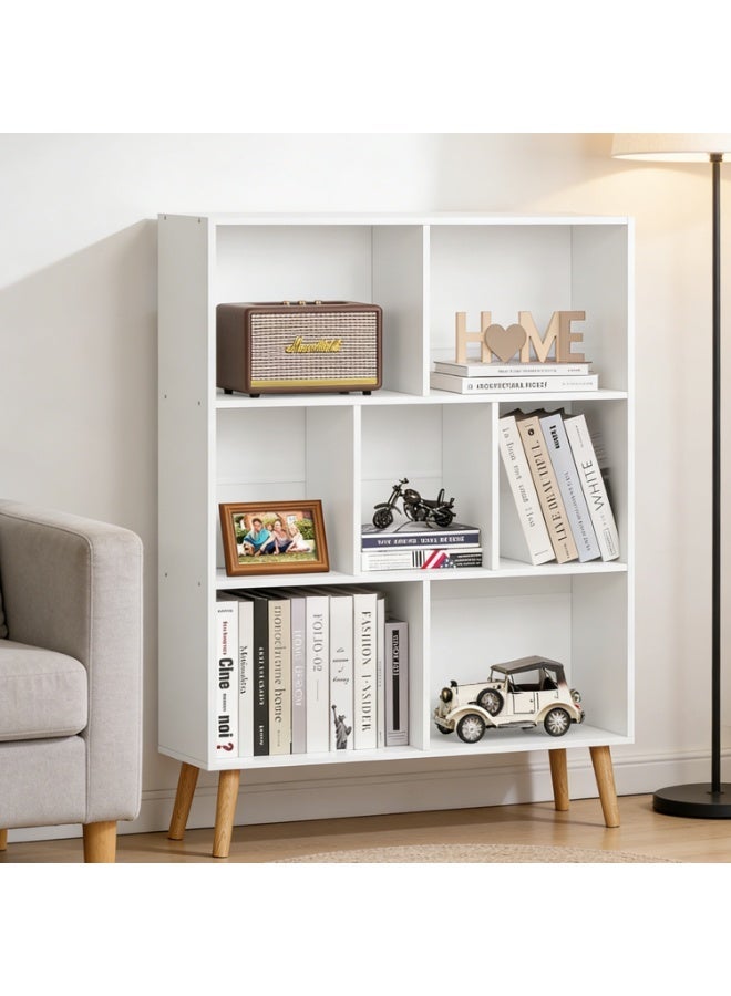 Chulovs 3-Tier Mid-Century Cube Bookcase – white Modern Legged Design, Retro Wooden Open Bookshelves, Freestanding Storage Organizer for Bedroom, Living Room & Office - Image 1