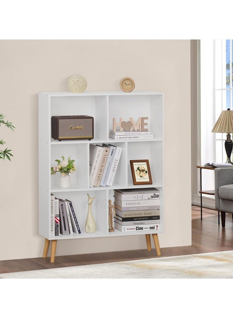 Chulovs 3-Tier Mid-Century Cube Bookcase – white Modern Legged Design, Retro Wooden Open Bookshelves, Freestanding Storage Organizer for Bedroom, Living Room & Office - Image 5