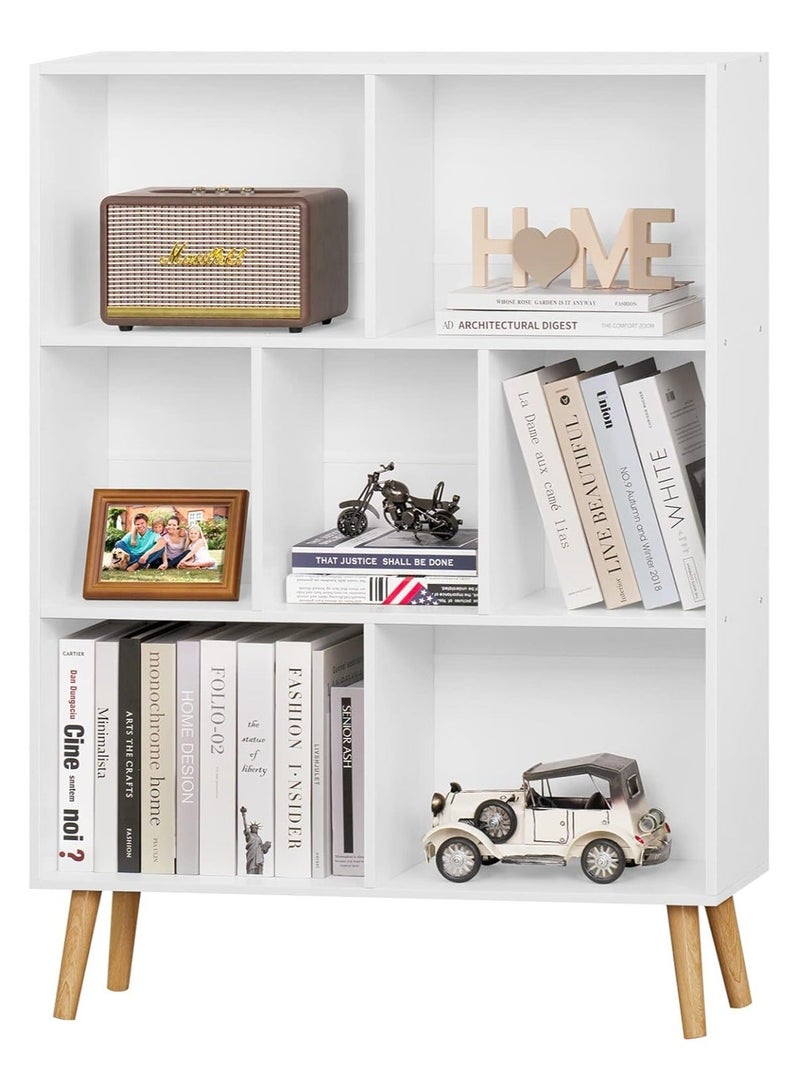 Chulovs 3-Tier Mid-Century Cube Bookcase – white Modern Legged Design, Retro Wooden Open Bookshelves, Freestanding Storage Organizer for Bedroom, Living Room & Office - Image 4