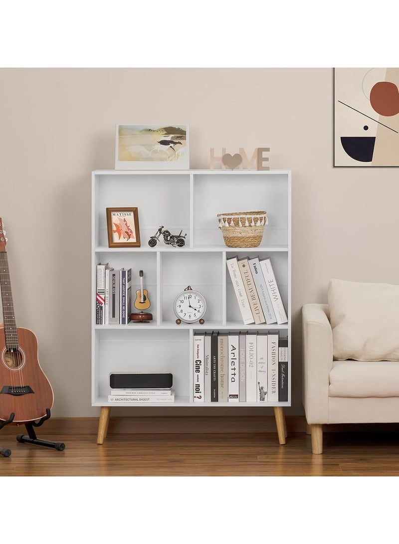 Chulovs 3-Tier Mid-Century Cube Bookcase – white Modern Legged Design, Retro Wooden Open Bookshelves, Freestanding Storage Organizer for Bedroom, Living Room & Office - Image 3