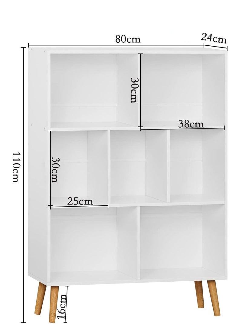 Chulovs 3-Tier Mid-Century Cube Bookcase – white Modern Legged Design, Retro Wooden Open Bookshelves, Freestanding Storage Organizer for Bedroom, Living Room & Office - Image 2
