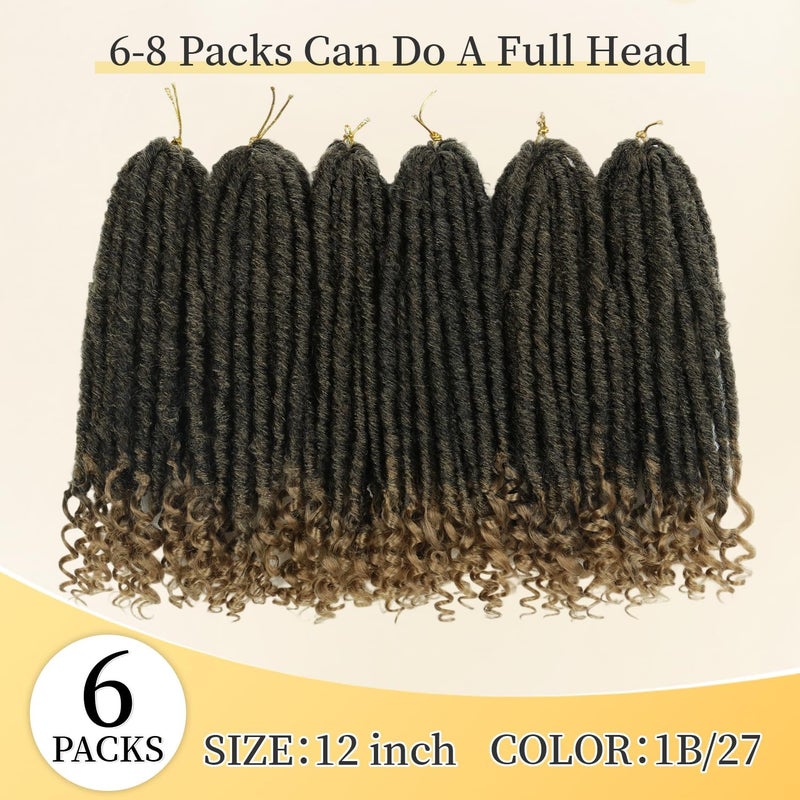 MODERN QUEEN Goddess Locs Crochet Hair 6 Packs, 12 Inch Straight Faux Locs Crochet Braids, Pre-Looped Curly Soft Synthetic Ombre Braiding Hair Extensions for Black Women(12 Inch, 6 Packs, 1B/27#) - Image 4