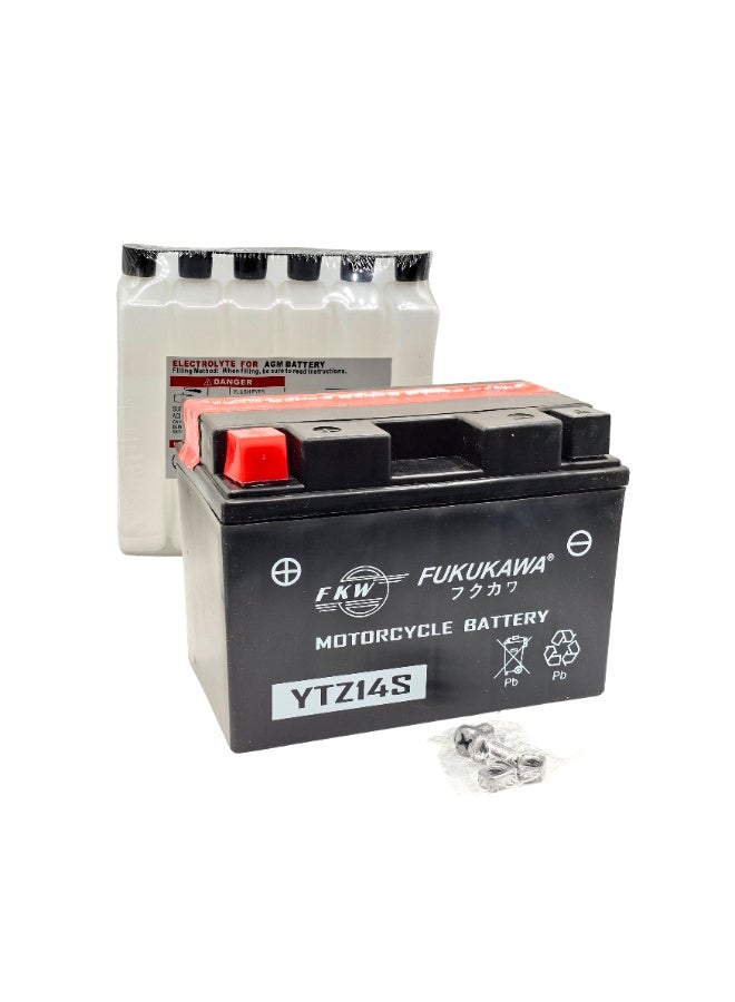 Fukukawa YTZ14S 12V 14Ah Motorcycle Battery with 6 Electrolyte Packs | User-Activated Lead Acid Battery 230 CCA | Reliable Compact Power for Motorcycles, Scooters, and ATVs - Image 4