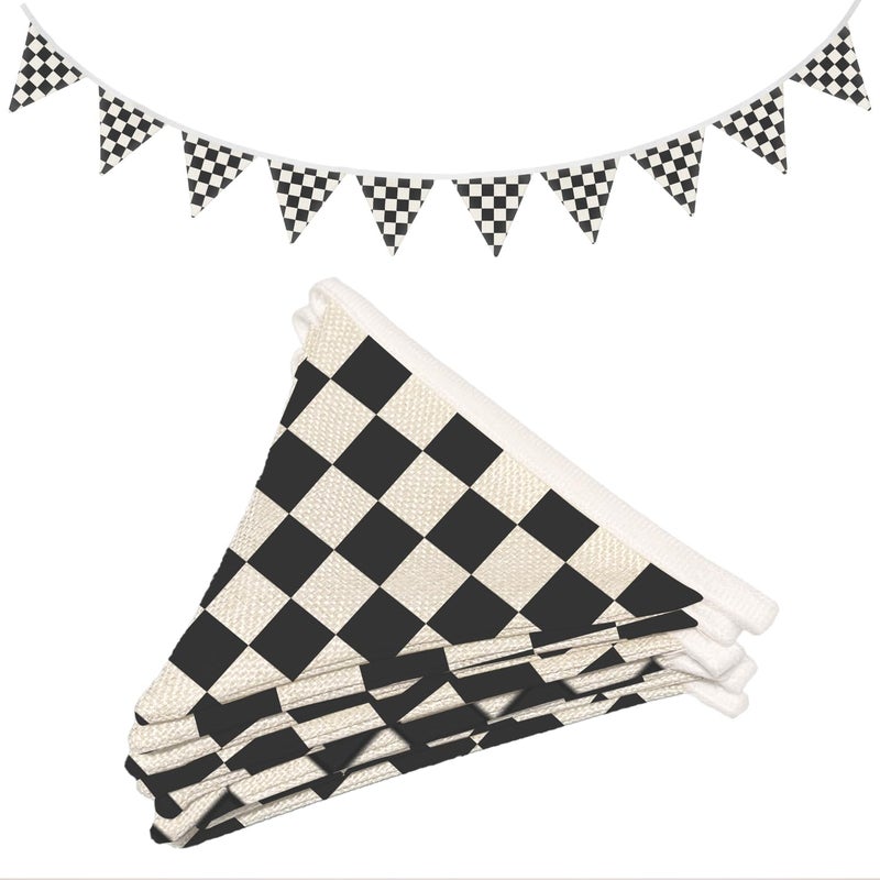 XYDEG Boys Room Wall Art Decor,Cars Room Decor for Toddler Nursery Playroom, Black and White Checkered Garland Triangle Banners,Racing Flags 11Ft Bunting Flags Fabric for Baby Shower Birthday Party - Image 1