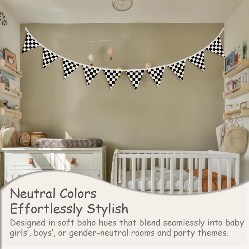 XYDEG Boys Room Wall Art Decor,Cars Room Decor for Toddler Nursery Playroom, Black and White Checkered Garland Triangle Banners,Racing Flags 11Ft Bunting Flags Fabric for Baby Shower Birthday Party - Image 5