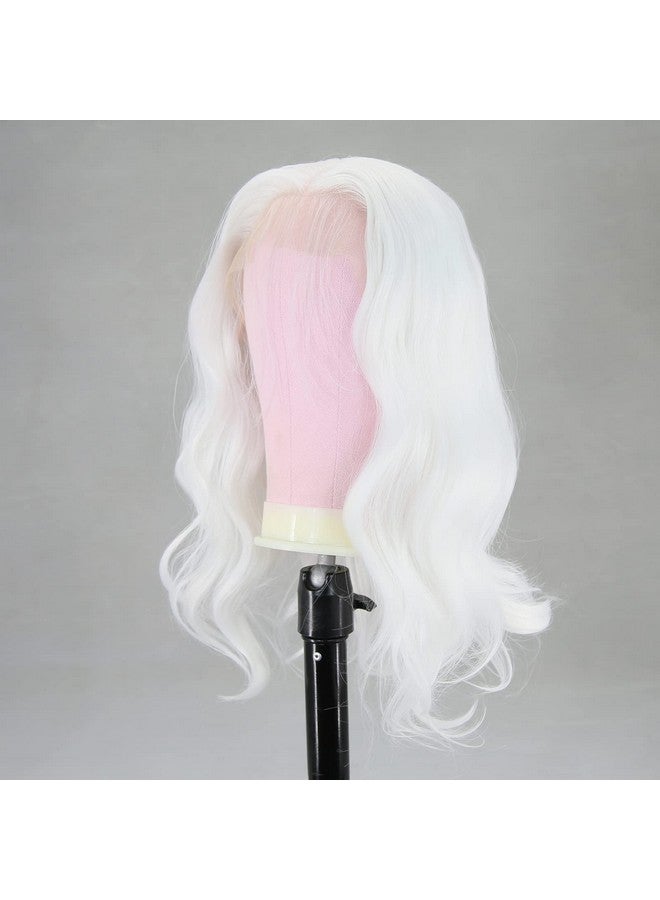 BTWTRY Short White Wig Loose Curly Wavy Lace Front Wigs Synthetic Hair Snow White Bob Wigs For Black Women Pre Plucked Natural Hairline With Baby Hair (White) - Image 4