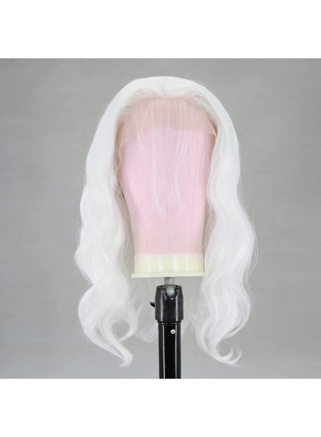 BTWTRY Short White Wig Loose Curly Wavy Lace Front Wigs Synthetic Hair Snow White Bob Wigs For Black Women Pre Plucked Natural Hairline With Baby Hair (White) - Image 3