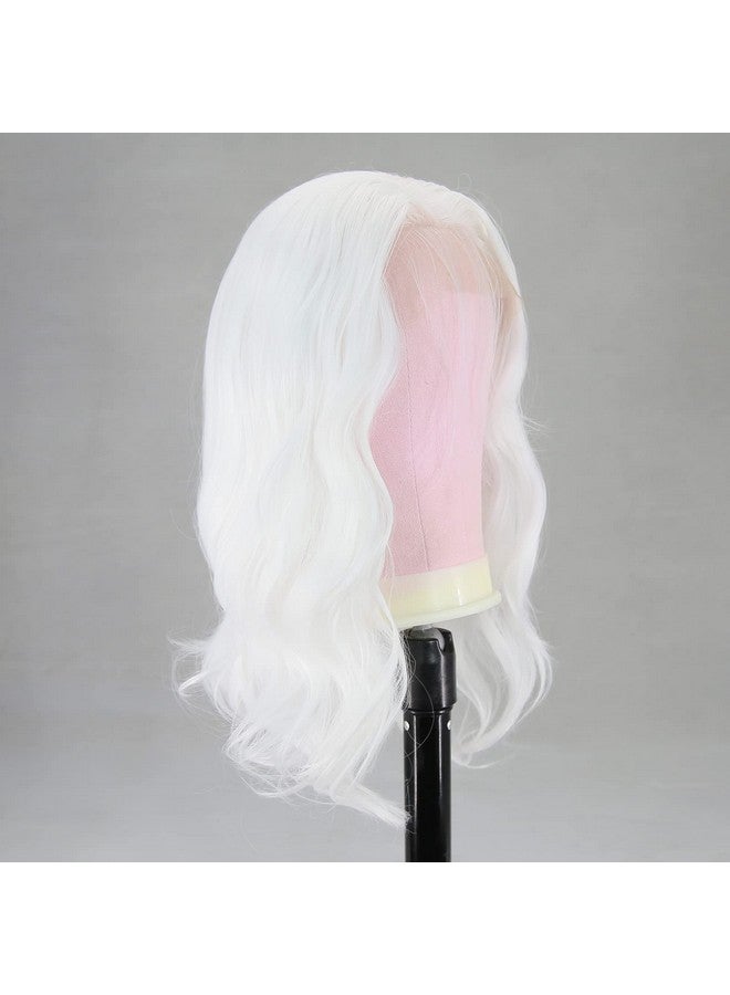 BTWTRY Short White Wig Loose Curly Wavy Lace Front Wigs Synthetic Hair Snow White Bob Wigs For Black Women Pre Plucked Natural Hairline With Baby Hair (White) - Image 5