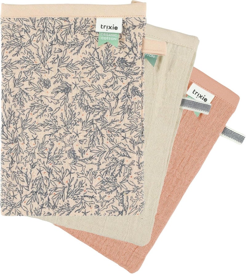 Trixie Lovely Leaves Print Muslin Washcloths 3-Piece Set - Organic Cotton - Image 1