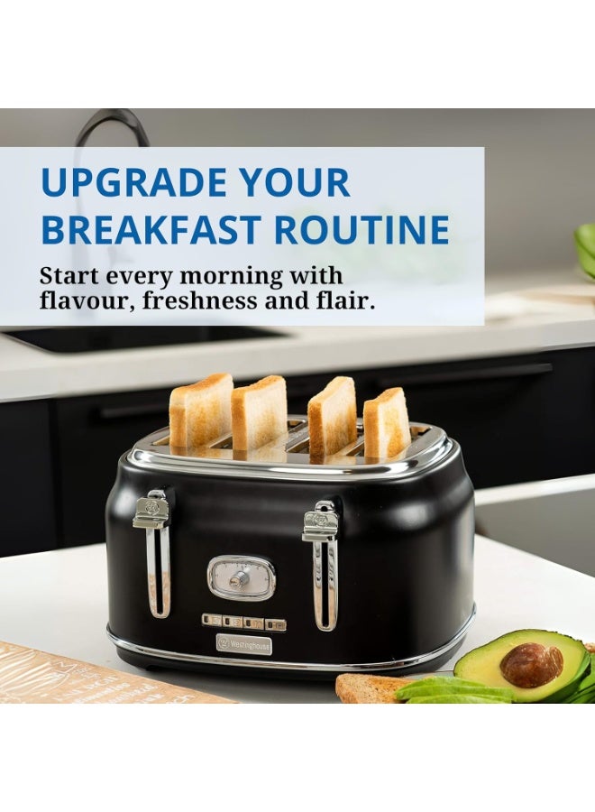 Westinghouse Retro 4-Slice Toaster - Six Adjustable Browning Levels - with Self Centering Function & Crumb Tray - Including Warm Rack for Bread, Bagels, Sandwiches, & Croissants - Black - Image 4
